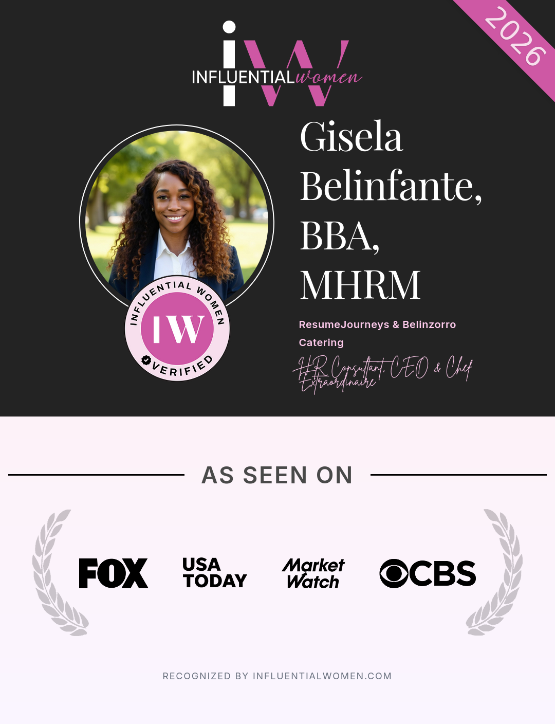 Gisela Belinfante — Influential Women 2026 press feature flyer
